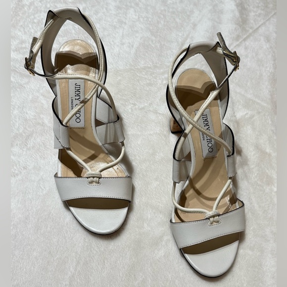 Jimmy Choo Sz 7.5 (37.5) white Sandals w/ Chunky Cork Heel - Excellent Condition - Picture 4 of 16